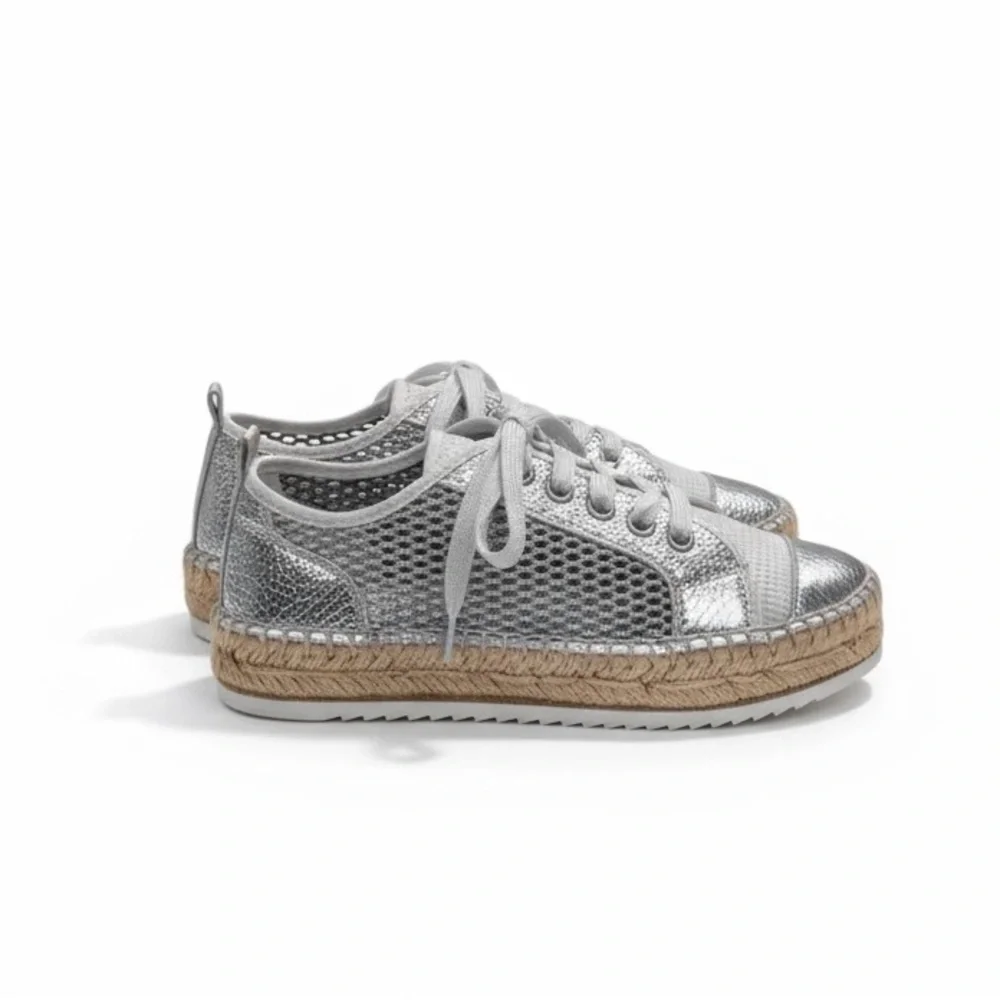 Cruz’n Shoes 𖦹 Handmade Double Sole Espadrilles 𖦹 Silver Metallic Crackle 𖦹 37
